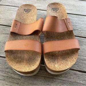 Reef Tan Vista Hi Cork Slide Sandals Womens Size 10
